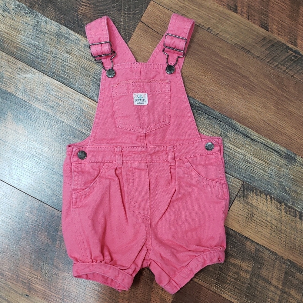 Carter's Bright Pink Short Overalls, Size 12 Months